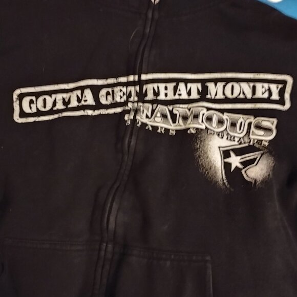 Men's Vintage XL Famous Stars Straps Get Money Ben Franklin Full Zip Mask Hoodie - Picture 2 of 5